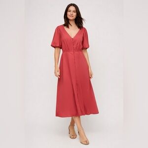 RW&CO. Button-Front Midi Dress in Rose Red